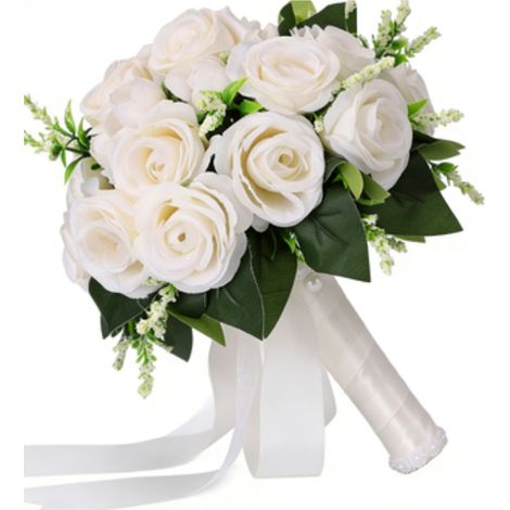 Wunderschöner, eleganter und leichter künstlicher Rosen-Brautstrauß in Weiß – Hochzeitsdekoration (1/5)