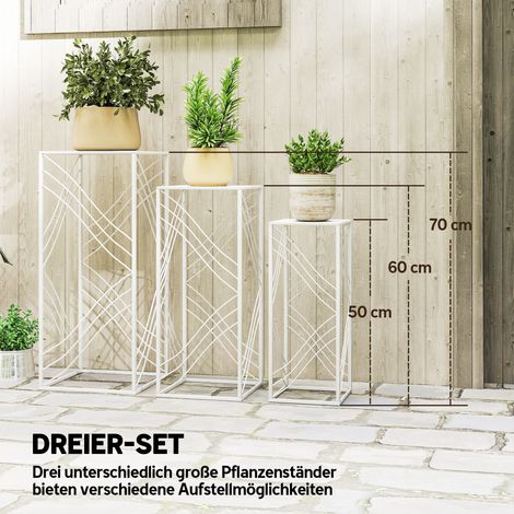 Lot de 3 étagères à plantes superposables en métal blanc, hauteurs 50/60/70 cm