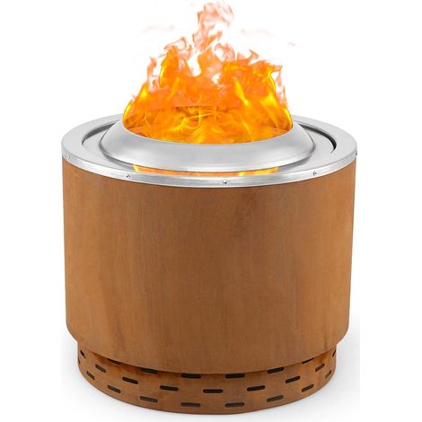 COSTWAY 49 cm Smokeless Fire Pit Stainless Steel Wood Burning Firepit-Brown