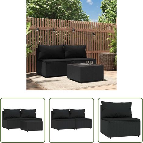Gartenmöbel -  3-tlg. Garten-Lounge-Set mit Kissen Schwarz Poly Rattan (1/5)