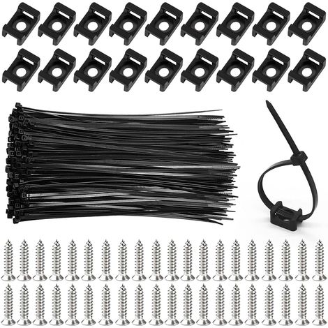 100 supports de fixation,colliers de serrage 150mm,nylon 66,vis m3 acier inoxydable,gestion câbles électrique (1/5)