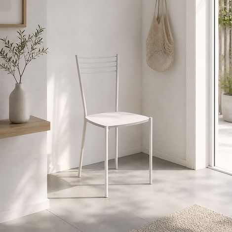 SEDIA MOD. LUNA METALLO BIANCO E FONDELLO IN LEGNO QUERCIA BIANCO