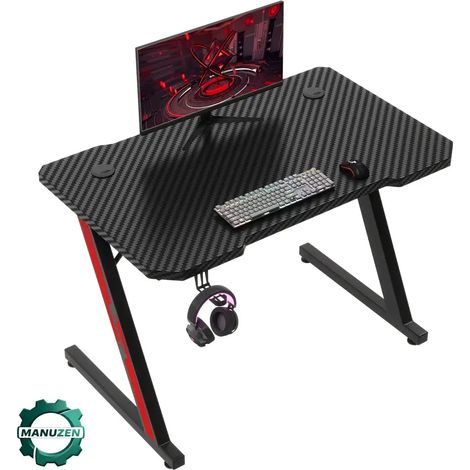 Manuzen - Bureau gaming compact 75 × 52 × 80 cm – finition carbone (1/4)