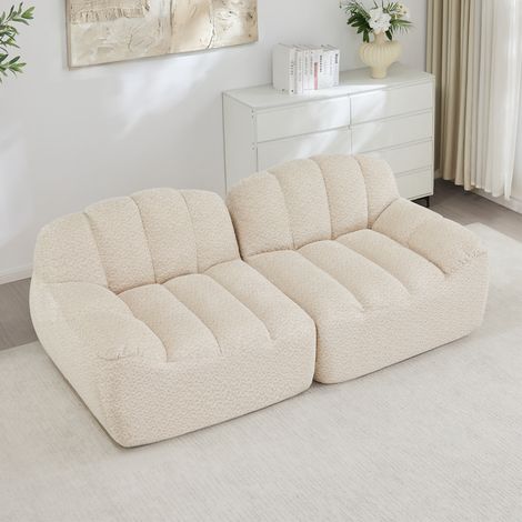 Canapé modulaire 2 places beige blanc en polaire granulée sans montage (1/5)