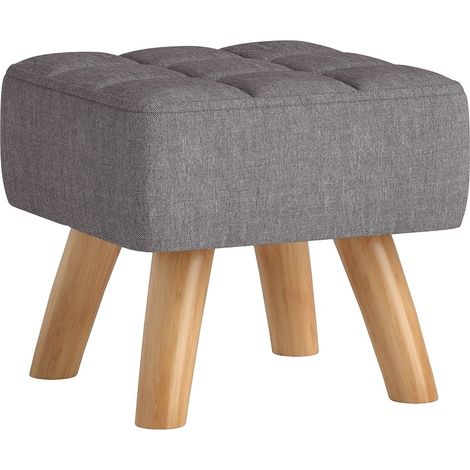 Pouf repose-pieds gris effet lin avec pieds en bois - siège ottomane moderne pour salon et chambre (1/5)