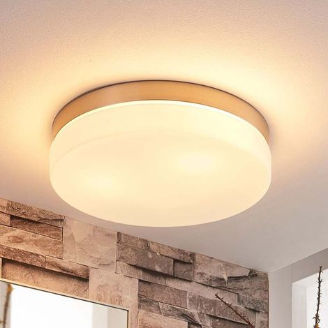 [NEUWERTIG] B-Ware Lindby Deckenlampe Amilia LED Lampe dimmbar Glas nickel IP44 Ø30cm weiß Leuchte (1/2)