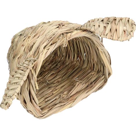 Nid écologique en roseau tressé à la main en forme de tête de lapin semi-circulaire, idéal pour hamster, animalerie ou maison. Nid pour hamster en osier, tissé à la main, en roseau. (1/5)