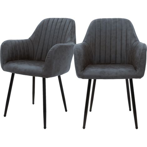 ML-Design 2er Set Esszimmerstühle mit Rücken- und Armlehnen, Anthrazit, Küchenstühle mit PU-Kunstleder-Bezug, Polsterstühle mit Metallbeinen, Ergonomische Stühle für Esstisch, Wohnzimmerstühle Stuhl