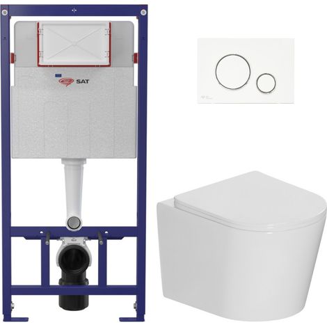 Swiss Aqua Technologies WC-Set Vorwandelement 112 cm ECO 2L SAT + Hänge-WC Ceramia + Betätigungsplatte weiß/chrom (STECE14WT03-IN)