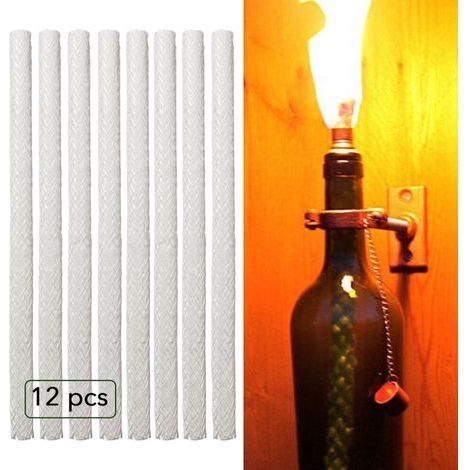 Kit de remplacement de mèche de torche résistant aux intempéries, mèche en fibre de verre, convient aux torches d'extérieur, bouteilles, lanternes et lampes à huile (12 pièces par paquet). (1/5)