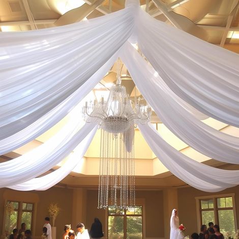 Jupe de Plafond Suspendu, Manteau en Mousseline de Soie, Cantonnière de Mariage, Décoration de scène, Rideaux en Mousseline (Blanc, 10 m x 0,73 m) (1/5)