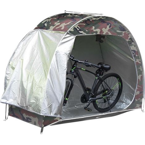 Tente de Rangement pour 2 à 3 Vélos, en Tissu Oxford 210D avec Portes, Résistante à l'eau à la Poussière Abri d'extérieur pour Moto, Outils de Jardin, Tondeuse à Gazon, Camouflage (1/5)