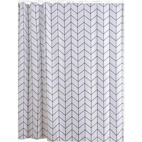 Rideau de Douche anti-moisissure - Imperméable - Anneaux inclus - 180 x 200 cm - Polyester - Noir et blanc (1/5)