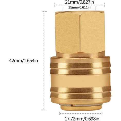 Satz mit 2 Druckluftanschlüssen – 1/4"-Innengewinde – DN 7,2 – Messing – Gold (1/5)