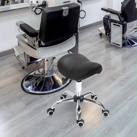 Sgabello con ruote, sgabello girevole con altezza regolabile, sgabello cosmetico, dentista, parrucchiere, 52x53x49-61 cm, nero (1/5)