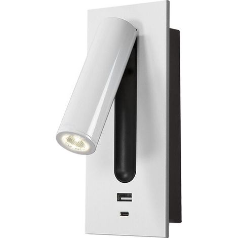 Lámpara de lectura LED con interruptor oculto, lámpara de noche empotrada tipo C, lámpara de pared, lámpara de lectura, giratoria 350°, plegable 90°, 3 W, luz cálida 3000 K, color blanco (1/5)