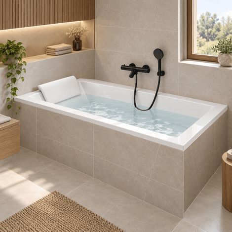 Pack baignoire CALOS Novellini 170x80 cm + Robinetterie thermostatique - Noir mat (1/5)