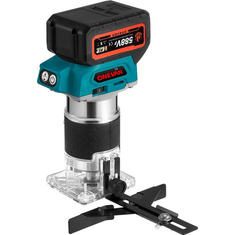 Défonceuse bois 900W ONEVAN 6mm/6.35mm/8mm,réglage à 5 vitesses table défonceuse,Affleureuse Convient à la batterie Makita 18v - avec deux batteries