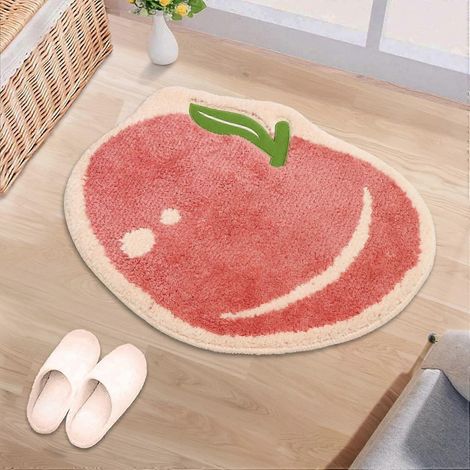 Tapis de bain absorbant mignon pour enfants, petit format, motif pêche, rose pêche, antidérapant, 48 x 61 cm, idéal pour la décoration de la maison. (1/5)