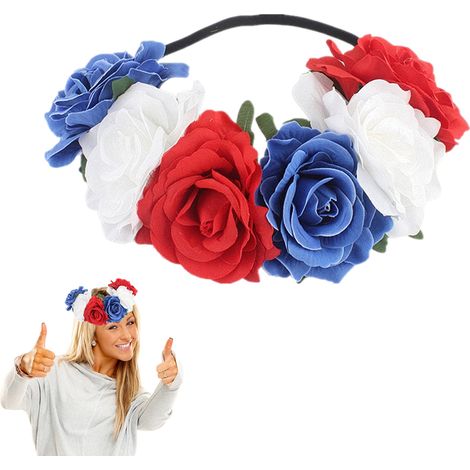 Couronne de Fleurs Hawaïenne Bleu Rouge Blanc avec Roses pour Accessoire Tête (1/5)