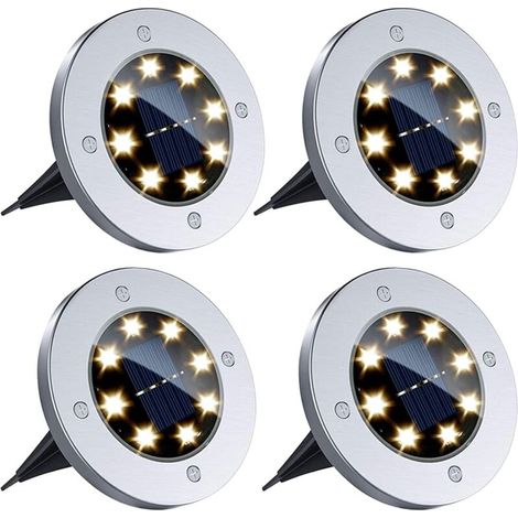 Lot de 4 lampes solaires au sol 12 LED étanches pour extérieur,paysage,pelouse,patio,allée,terrasse (blanc chaud) (1/5)
