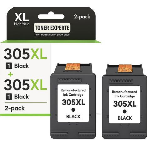 305XL Lot de 2 cartouches d'encre noires compatibles avec HP 305 / 305XL pour HP DeskJet 1110 2130 3630, Envy 4520 4521 4500, OfficeJet 3830 4650 4651 - Grande capacité - Environ 650 (1/5)