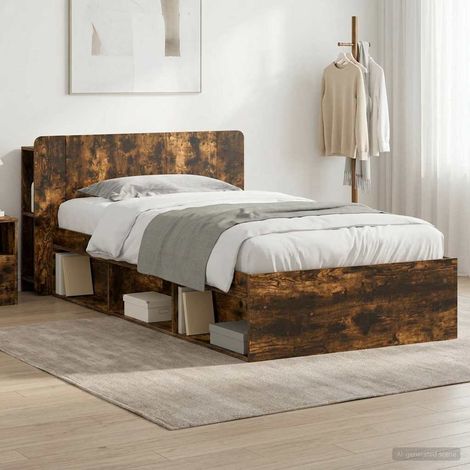 Cadre de lit avec rangement 100 x 200 cm en bois d’ingénierie chêne fumé, 62.46kg - PANGIVO (1/5)