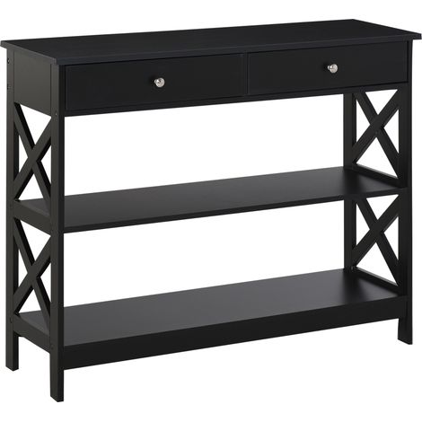 Stylish Black Console Table with Shelves and Drawers for Living Room,Hallway,or Home Office-ModernxSupport Frame