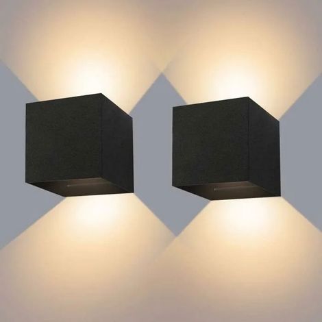 Applique Murale Interieur/Exterieur 12W× 2 Lampes Murales Noires LED Etanches IP65 Réglable Lampe Lumière orientable Haut et Odipie (1/4)