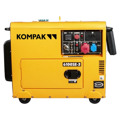 Groupe électrogène diesel insonorisé 5500W – Monophasé et triphasé – Démarrage électrique – Autonomie 12h – Idéal pour installations solaires – Kompak (1/5)