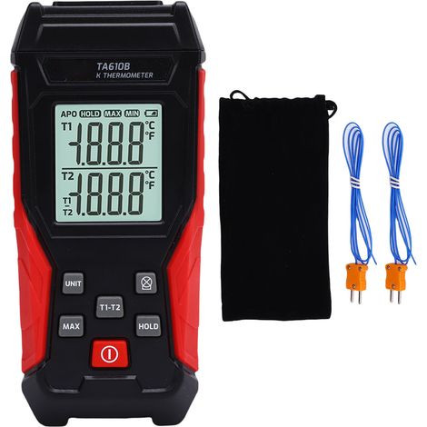 Thermomètre numérique de type K avec sondes Thermomètre à thermocouple à 2 canaux Écran LCD rétroéclairé Électronique précis pour un usage industriel