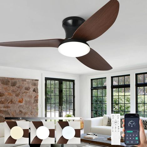 Ventilateur De Plafond Silencieux Avec Lumiere Et Telecommande,100cm Moderne LED Lustre Avec Ventilateur 3 Pales,  Bureau, Chambre-Grain de bois noir [Classe énergétique E] (1/5)