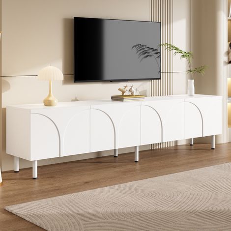 TV Möbel Lowboard mit 4 Türen 180x35x49 cm Weiß MDF OKMYHOME (1/5)