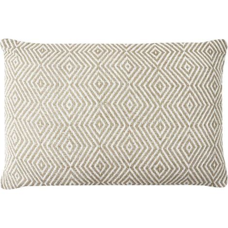 ESCAPADE - Coussin ethnique motif ikat blanc et beige 60x40 (1/5)