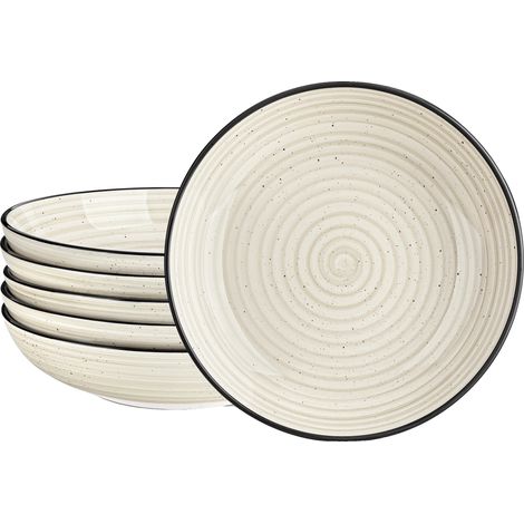 Bols à Dessert en Céramique, Ensemble de Vaisselle Multi-Usage, Design Géométrique Élégant, Beige 6 Pièce (1/2)