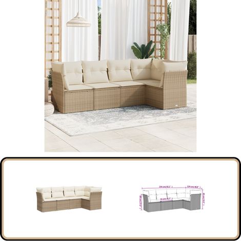 5-tlg. Garten-Sofagarnitur mit Kissen Beige Poly Rattan - Gartensofas - Outdoor Möbel - Lounge Set - Rattan Sofa - Gartenlounge