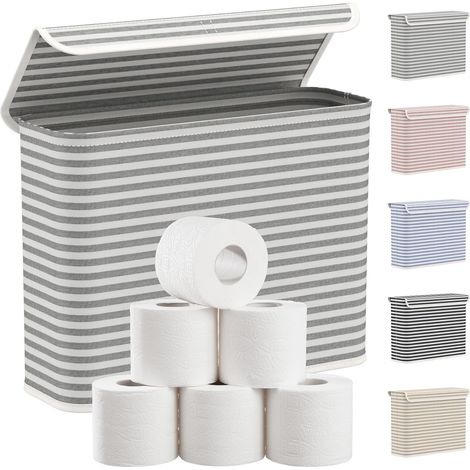 Rangement Papier Toilette avec Couvercle, Réserve à Rouleaux de Papier Toilette Pliable, Range Papier Toilette Imperméable pour Salle de Bain, Organisation, 9-12 Rouleaux, Gris, 22L (1/5)