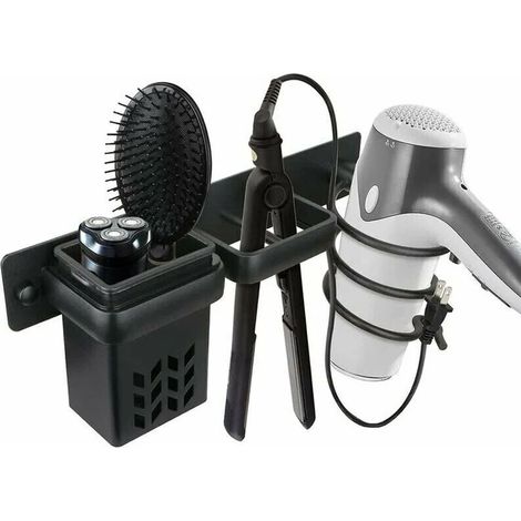 Sèche-Cheveux Salle De Bain Rangement Porte Accessoires Support Organisateur Ensemble Et Lisseur Accessoire Mural Professionnel en Aluminium pour,D'étagère avec Trous (1/5)