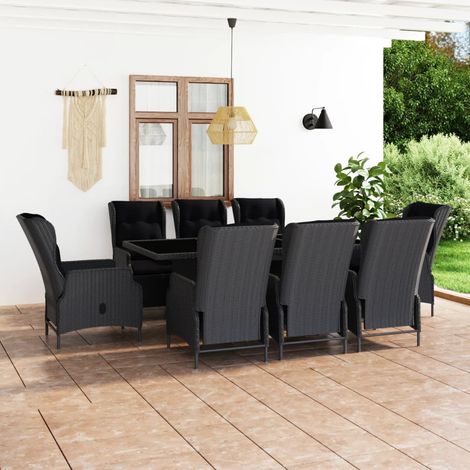 Ensemble Table + 8 chaises - Table à manger avec Chaises avec coussins Résine tressée Gris foncé BV855930 - BonneVie (1/5)