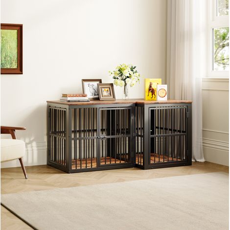 Jaula mueble para perros con 3 puertas, tablero impermeable, 68,4 x 53 x 61 cm, marrón retro (1/5)