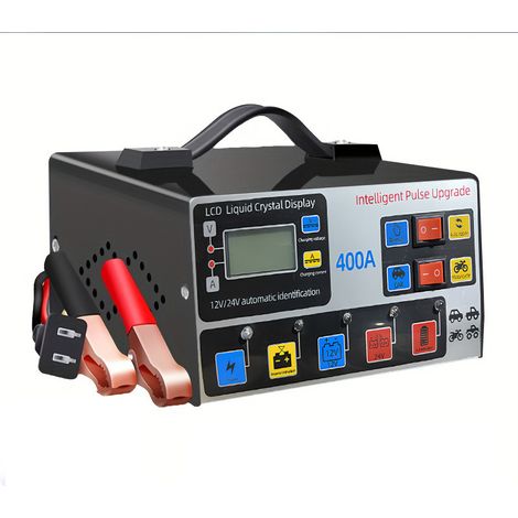 Chargeur Batterie Voiture Camion 12V 24V Automatique 400A – Régénérateur Impulsions LCD, Charge Rapide Plomb AGM GEL 6-200Ah, Pinces + Adaptateur EU (1/5)
