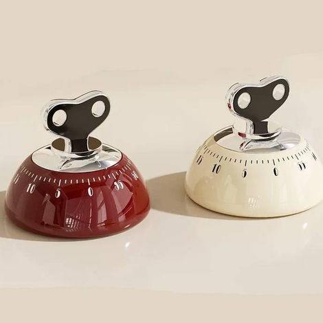 2 timer da cucina con attacco magnetico - Timer da cucina - Divertente e innovativo timer con conto alla rovescia da 60 minuti e allarme acustico (rosso + crema)