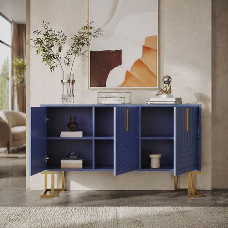 Sideboard mit 3 Türen und verstellbaren Einlegeböden, 138 x 40 x 80,5 cm, Marineblau HAVRYA (1/5)