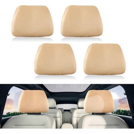 Kopfstützenbezüge – 4-teilig – Elastisches Material – Waschbar und atmungsaktiv – Universell passend für Pkw und SUVs – Cremeweiß, 25 x 25,5 cm (1/5)