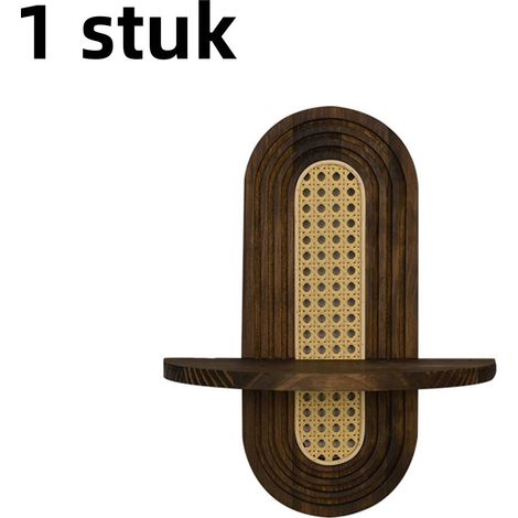 Étagère décorative en roseau et bois massif pour couloir et petites plantes avec fixation murale couleur noyer (1/5)