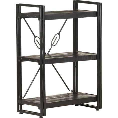 Bücherregal 3 Fächer Schwarz 60x30x80 cm Mango Massivholz