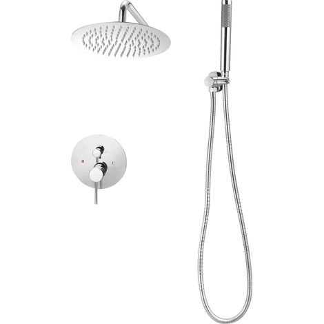 Mophorn Sistema doccia a pioggia per bagno con soffione rotondo da 254 mm e doccetta, set di rubinetti da doccia a parete, dotato di valvola in ottone e kit di finitura, rubinetto doccia (1/5)