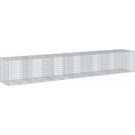 Panier gabion clôture cage mur de soutènement avec couvercle 650 x 100 x 100 cm fer galvanisé Argent