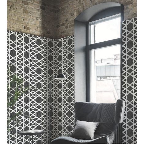 Mosaïque Art factory hexagone 2.6x2.2cm motif Soprano noir et blanc sur trame nylon 33.3x33.3cm Satiné - Boîte de 1 m2 (1/3)