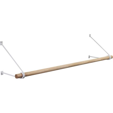 SOTECH Wandgarderobe 260 x 250 mm mit Ø 30 mm Kleiderstange aus Eichenholz, Länge: 50 cm mit Halterung Weiß lackiert
